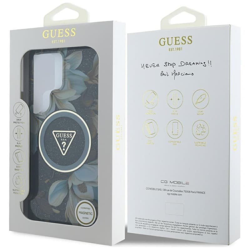 Guess Glitter Flowers Triangle Buttons MagSafe - Case for Samsung Galaxy S25 Ultra (black) 8