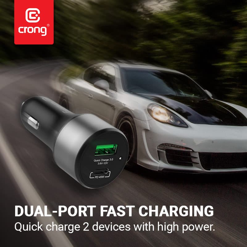 Crong Power Car Charger 63W – USB-C PD 45W Car Charger + USB QC 3.0 18W (Black) 6