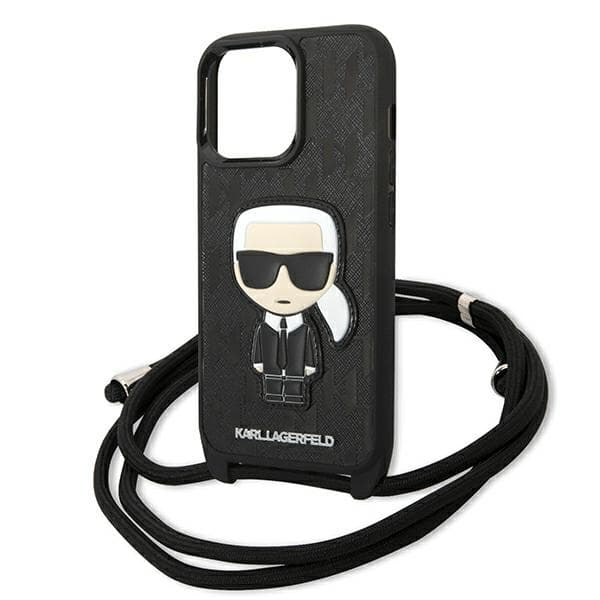Karl Lagerfeld Leather Monogram Patch and Cord Iconik- Cover for iPhone 13 Pro  5