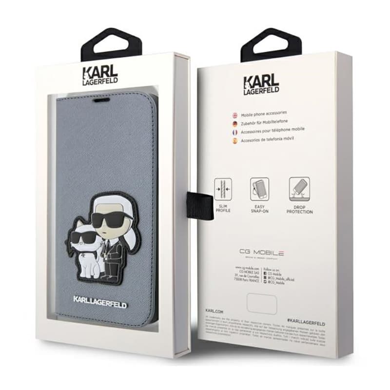 Karl Lagerfeld Booktype NFT Saffiano Karl & Choupette - Case for iPhone 14 Pro Max (Silver) 7