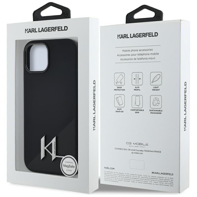 Karl Lagerfeld Silicone Shadow Metal Initial MagSafe - Case for iPhone 15 (black) 8