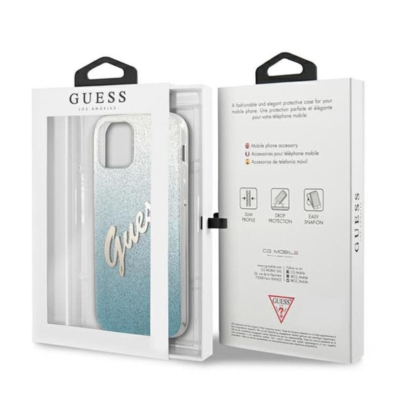 Guess Glitter Gradient Script - Case for iPhone 12 mini (Blue) 8