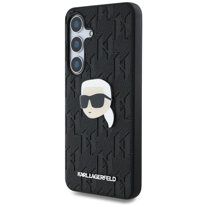 Karl Lagerfeld Leather Monogram Pin Logo Karl Head - Case for Samsung Galaxy S25+ (Black) 2