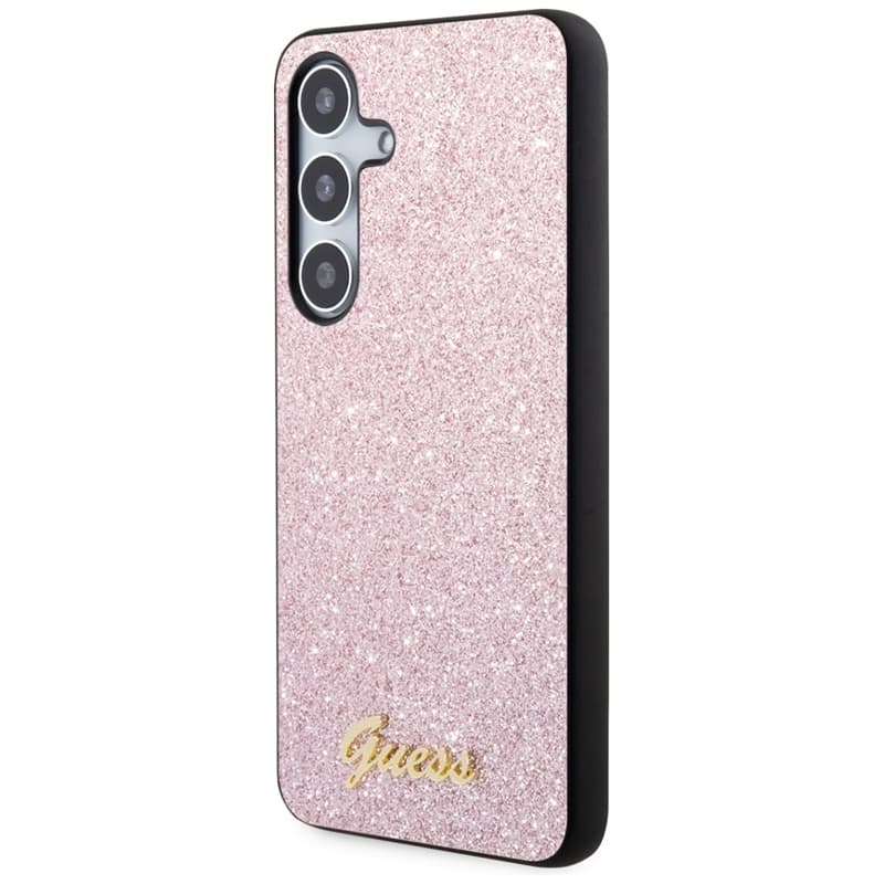 Guess Glitter Flakes Metal Logo Case - Case for Samsung Galaxy S24 (Pink) 2
