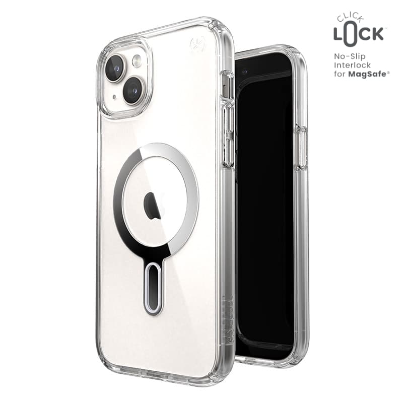 Speck Presidio Perfect-Clear ClickLock & Magsafe - iPhone 15 Plus / iPhone 14 Plus Case (Clear / Chrome Finish / Serene Silver) 1