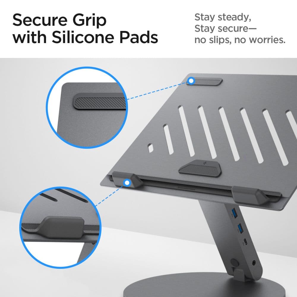 Spigen LD204H Laptop Stand Hub - Laptop Stand with 6-in-1 Hub (Space Grey) 7