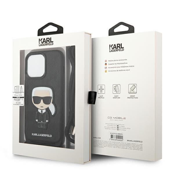 Karl Lagerfeld Leather Monogram Patch and Cord Iconik- Cover for iPhone 13 Pro  7