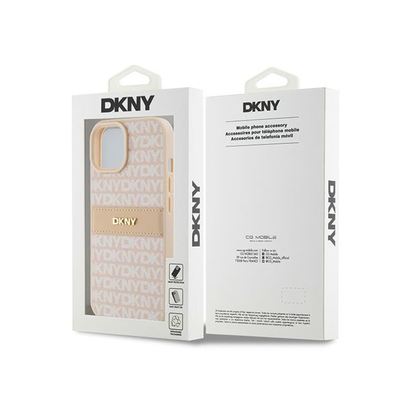 DKNY Leather Mono Stripe & Metal Logo - Case for iPhone 15 Plus / 14 Plus (pink) 8