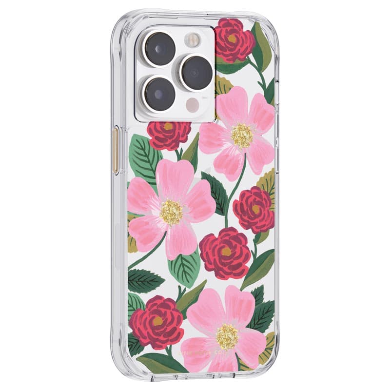 Rifle Paper Clear - Case decorated in gold for iPhone 14 Pro (Rose Galden) 2