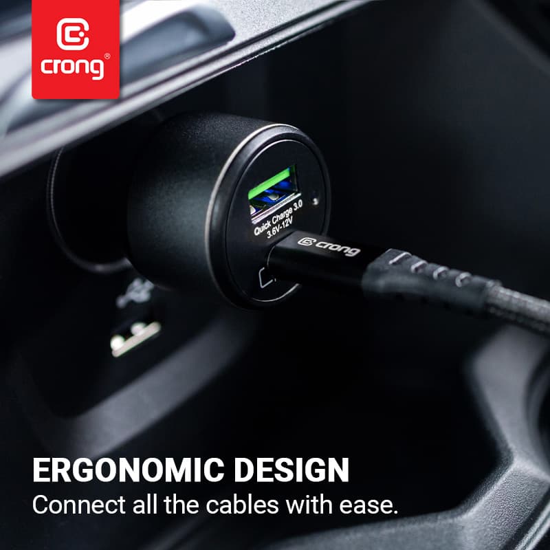 Crong Power Car Charger 63W – USB-C PD 45W Car Charger + USB QC 3.0 18W (Black) 5