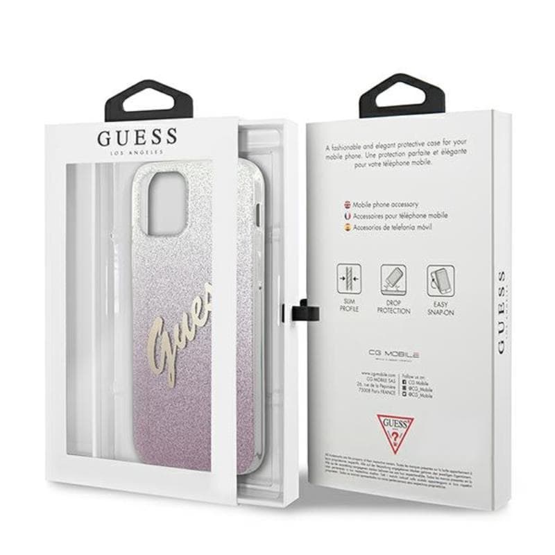Guess Glitter Gradient Script - Case for iPhone 12 mini (Pink) 8