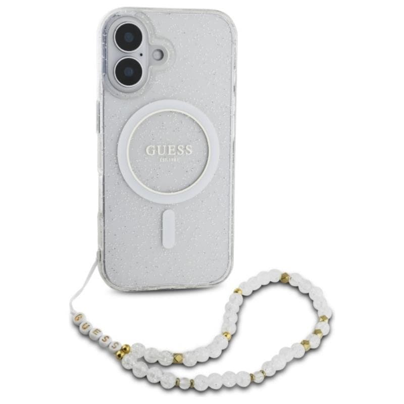 Guess IML Glitter With Pearl Strap MagSafe - Case for iPhone 16 Plus (Transparent) 4