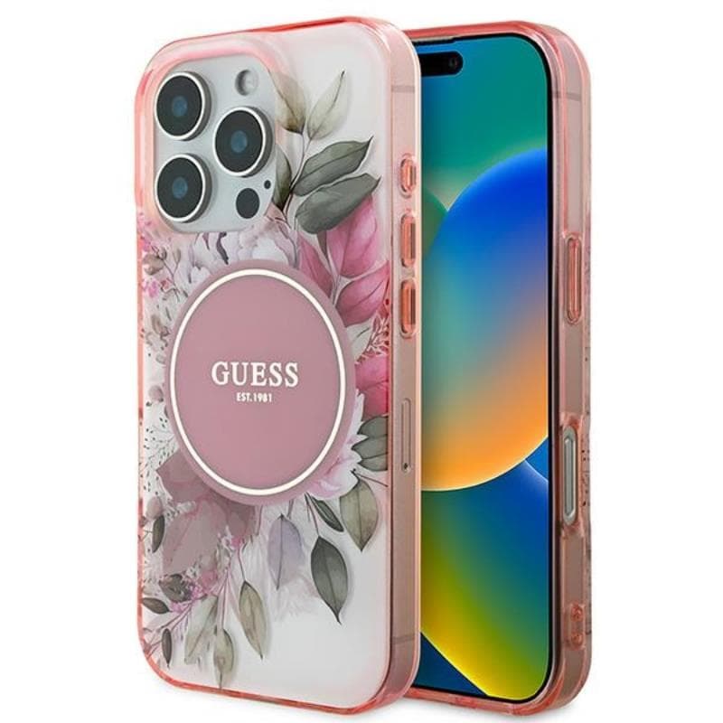 Guess IML Flower & Tonal Circle MagSafe - Case for iPhone 16 Pro Max (Pink) 1