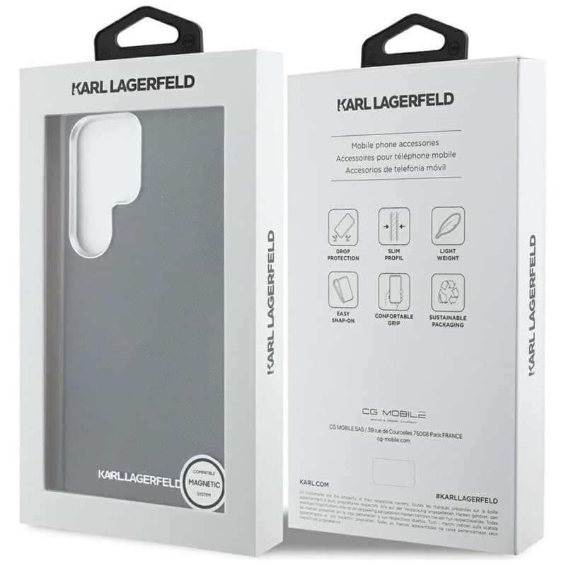 Karl Lagerfeld Saffiano Full Wrapped Elongated Metal Logo MagSafe - Case for Samsung Galaxy S25 Ultra (black) 8