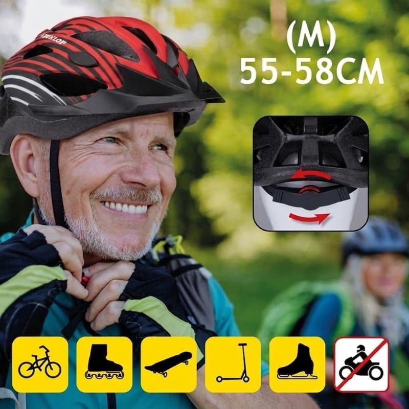 Dunlop - Adjustable MTB Bike Helmet Size M 55-58 cm (Red-Black) 4