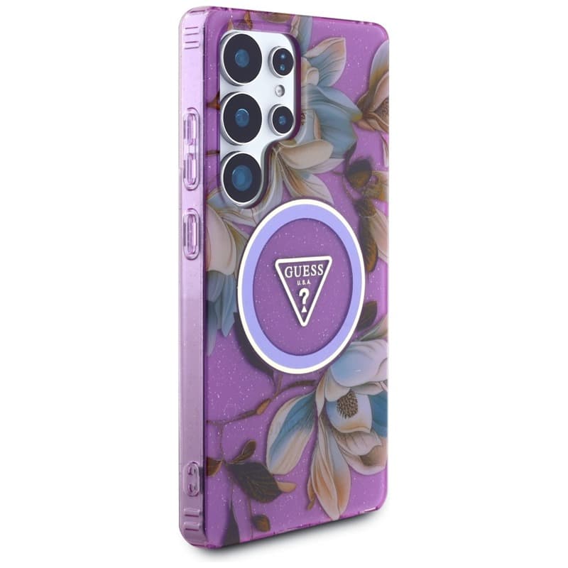 Guess Glitter Flowers Triangle Buttons MagSafe - Case for Samsung Galaxy S25 Ultra (purple) 4