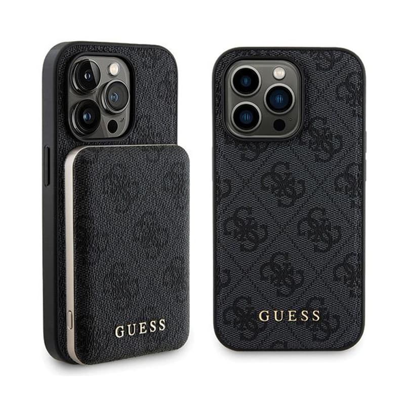 Guess Bundle Pack MagSafe 4G Metal Gold Logo - Case set + Power Bank 5000mAh MagSafe iPhone 14 Pro Max (black) 1