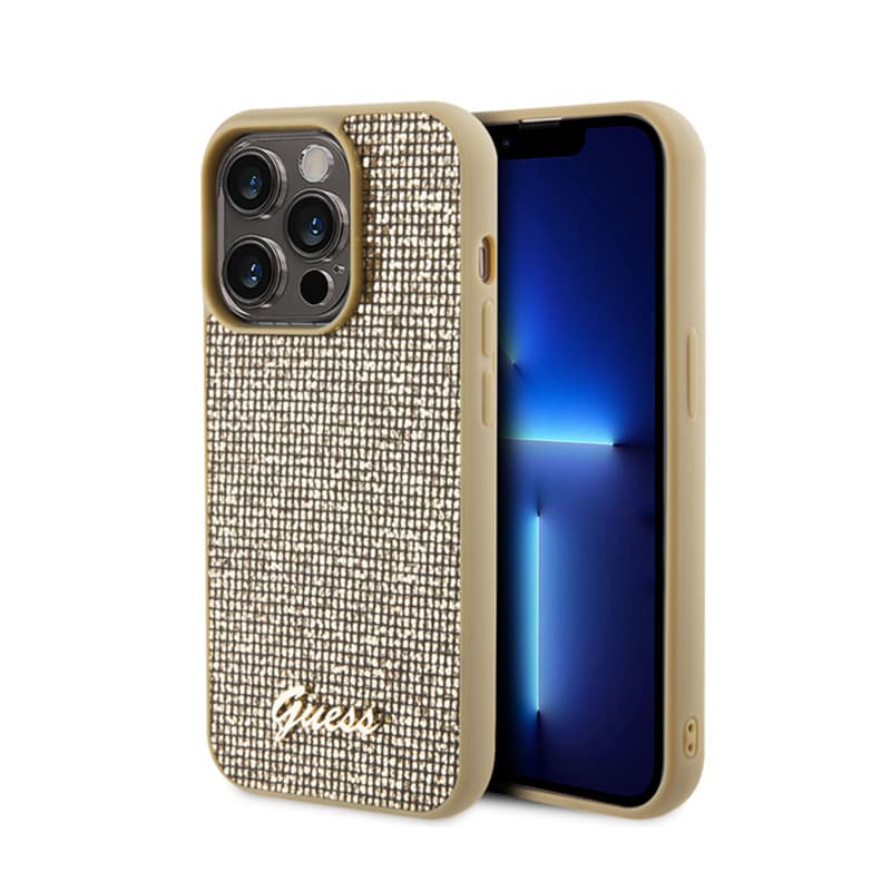 Guess Disco Metal Script - Case for iPhone 15 Pro (Gold) 1