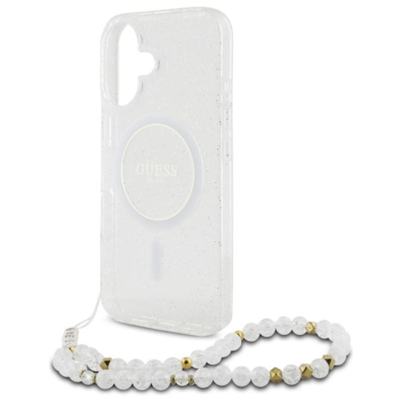 Guess IML Glitter With Pearl Strap MagSafe - Case for iPhone 16 Plus (Transparent) 6