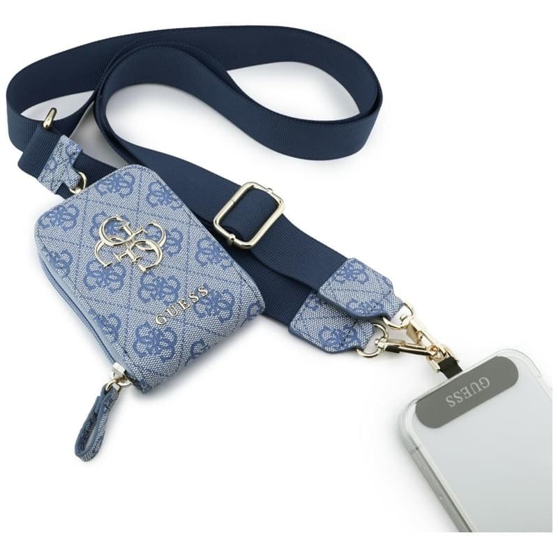 Guess 4G Metal Logo Universal Crossbody Phone Strap Small Purse - Lanyard/Shoulder Strap with Phone Wallet (Blue) 1