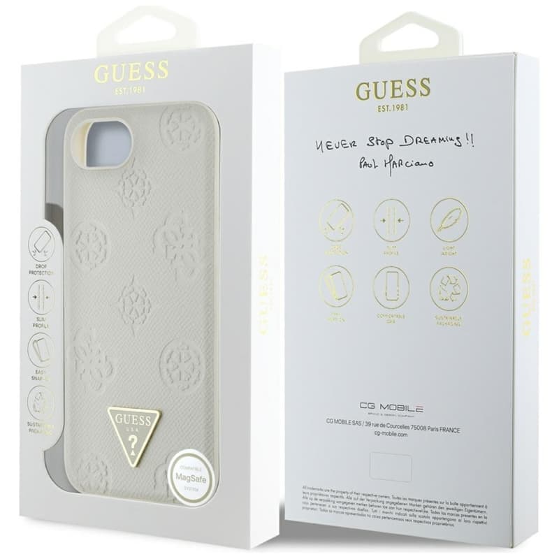 Guess Grained Hot Stamp Peony Triangle Logo MagSafe - Case for iPhone 16e (beige) 8