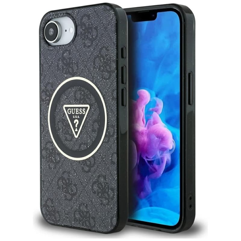 Guess IML Metal Glitter 4G Circle Triangle MagSafe - Case for iPhone 16e (black) 1