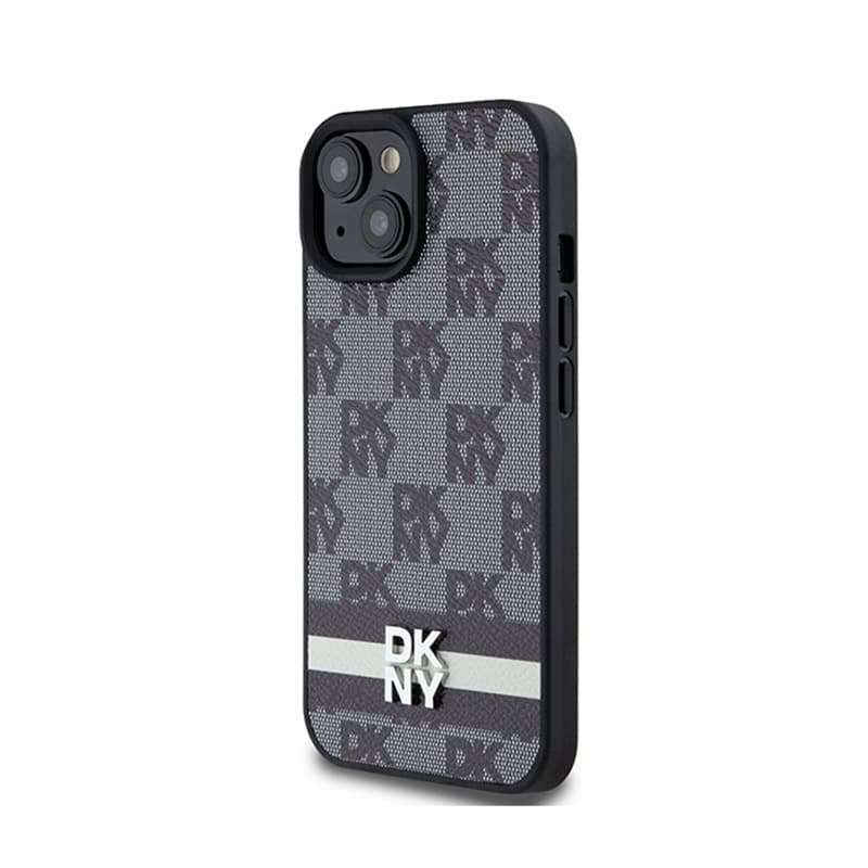 DKNY Leather Checkered Mono Pattern & Printed Stripes - Case for iPhone 15 / 14 / 13 (black) 2