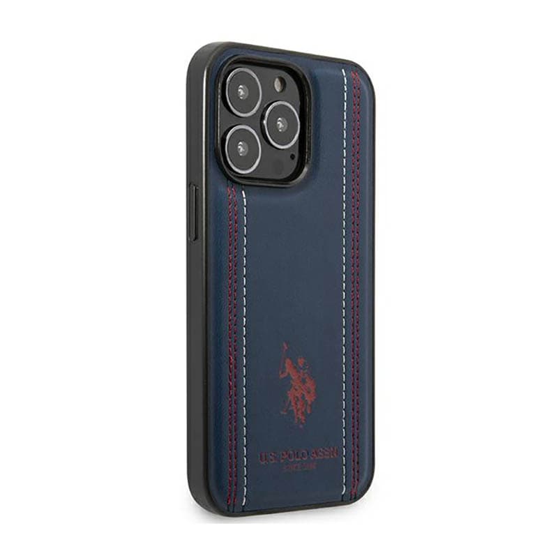 US Polo Assn Leather Stitch - Case for iPhone 14 Pro (Navy blue) 4