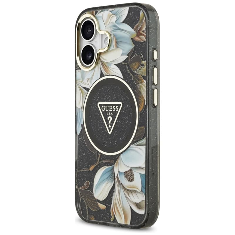 Guess IML Glitter Flowers Triangle MagSafe - Case iPhone 17 (black) 2
