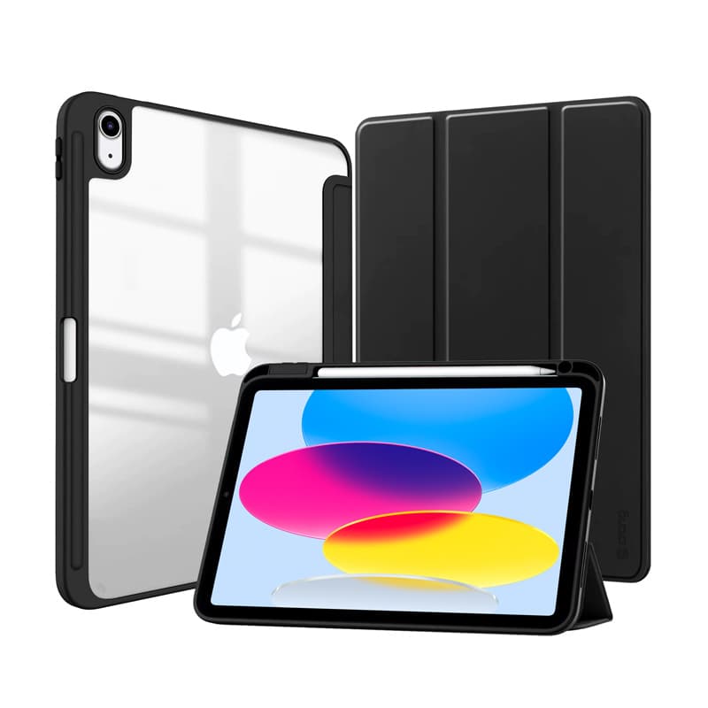 Crong PrimeFolio – iPad 11" (2025) / iPad 10.9” (2022) Case with Stand and Apple Pencil Storage (Black/Clear)