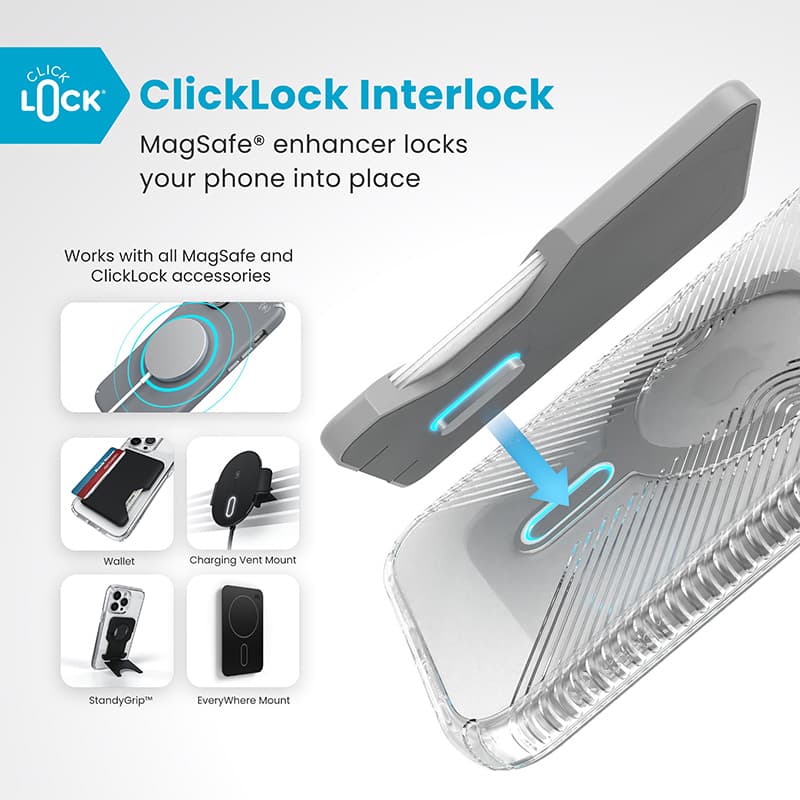 Speck Presidio Perfect-Clear Grip ClickLock & MagSafe - iPhone 16 Plus Case (Clear / Chrome Finish / Serene Silver) 2