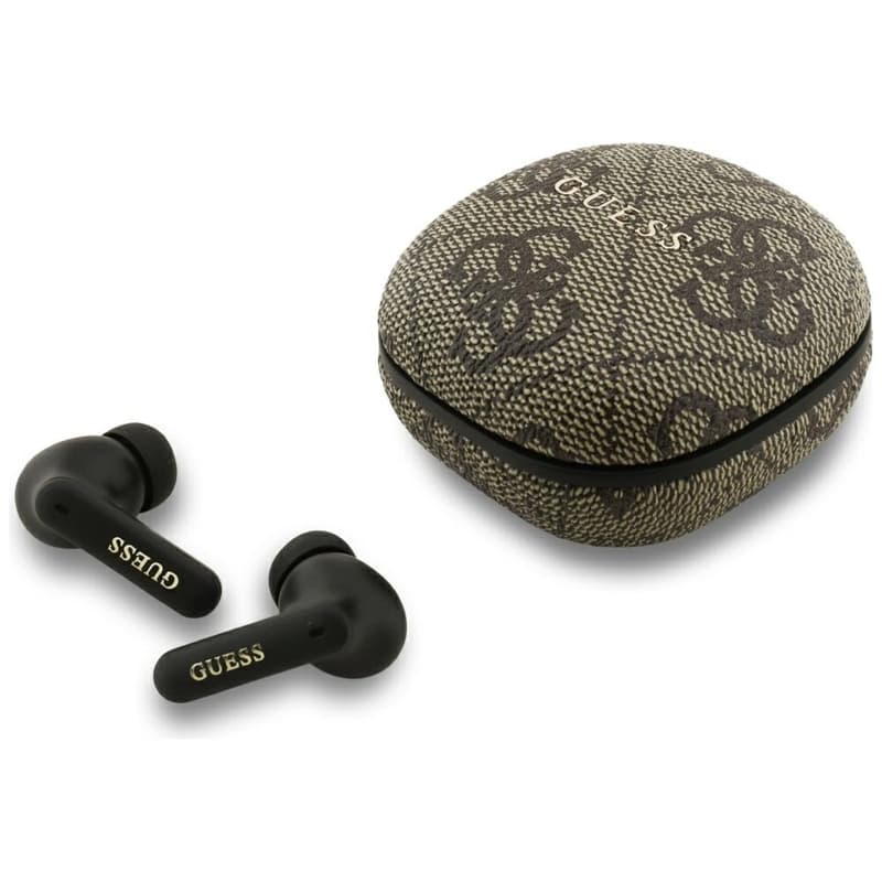 Guess 4G Classic Metal Logo - Bluetooth TWS ENC sluchátka + nabíjecí pouzdro (Hnědá)