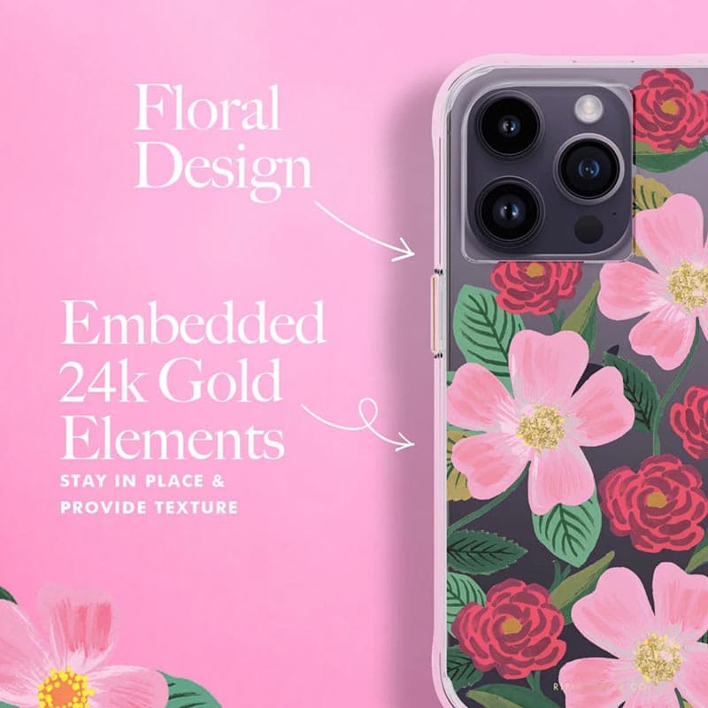 Rifle Paper Clear - Case decorated in gold for iPhone 14 Pro (Rose Galden) 6