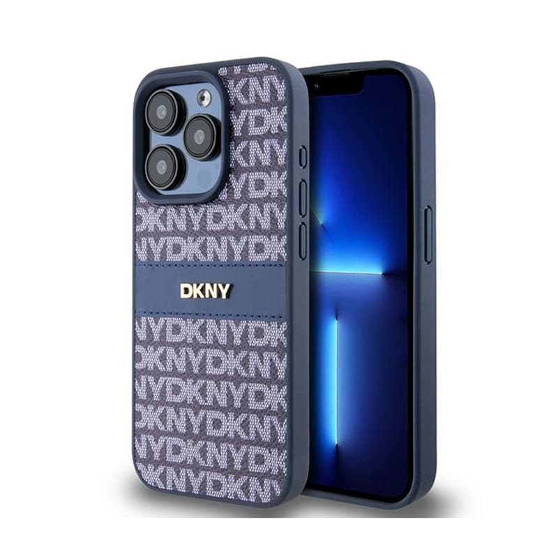 DKNY Leather Mono Stripe & Metal Logo - Case for iPhone 15 Pro (blue) 1