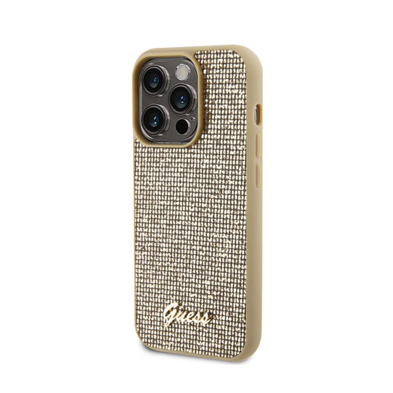 Guess Disco Metal Script - Case for iPhone 15 Pro (Gold) 2