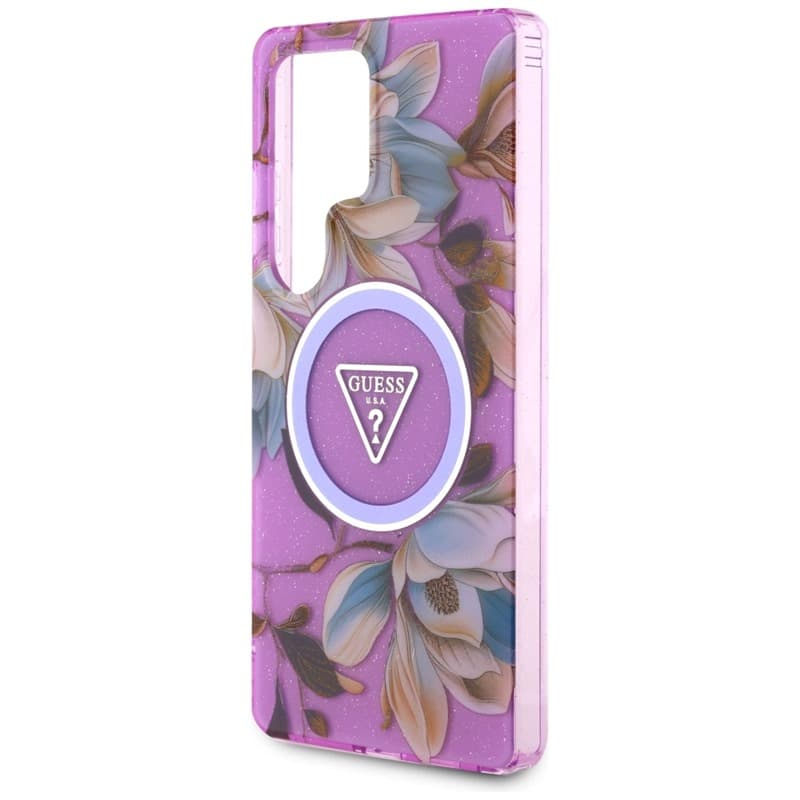 Guess Glitter Flowers Triangle Buttons MagSafe - Case for Samsung Galaxy S25 Ultra (purple) 6