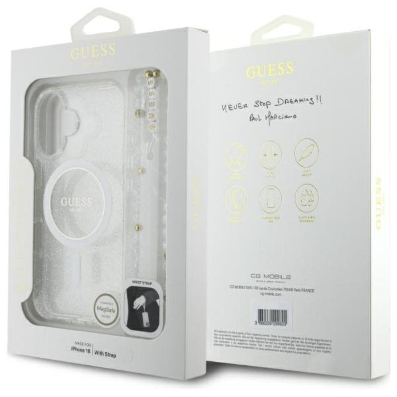 Guess IML Glitter With Pearl Strap MagSafe - Case for iPhone 16 Plus (Transparent) 8