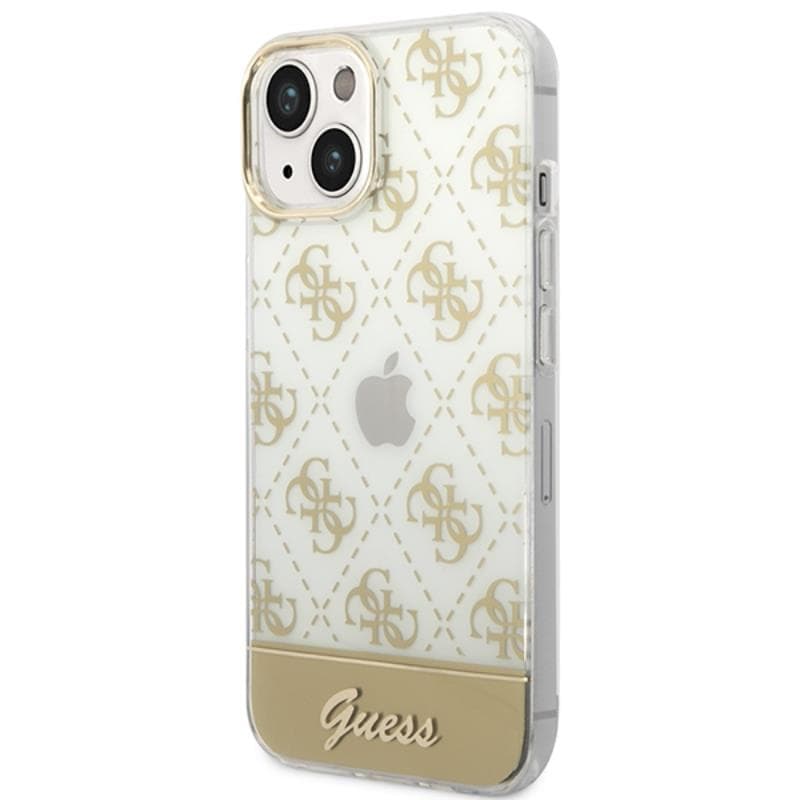 Guess 4G Stripe Script Logo Electroplated Pattern - Case for iPhone 14 Plus (Gold) 1
