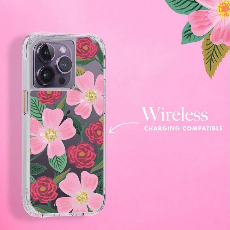 Rifle Paper Clear - Case decorated in gold for iPhone 14 Pro (Rose Galden) 7