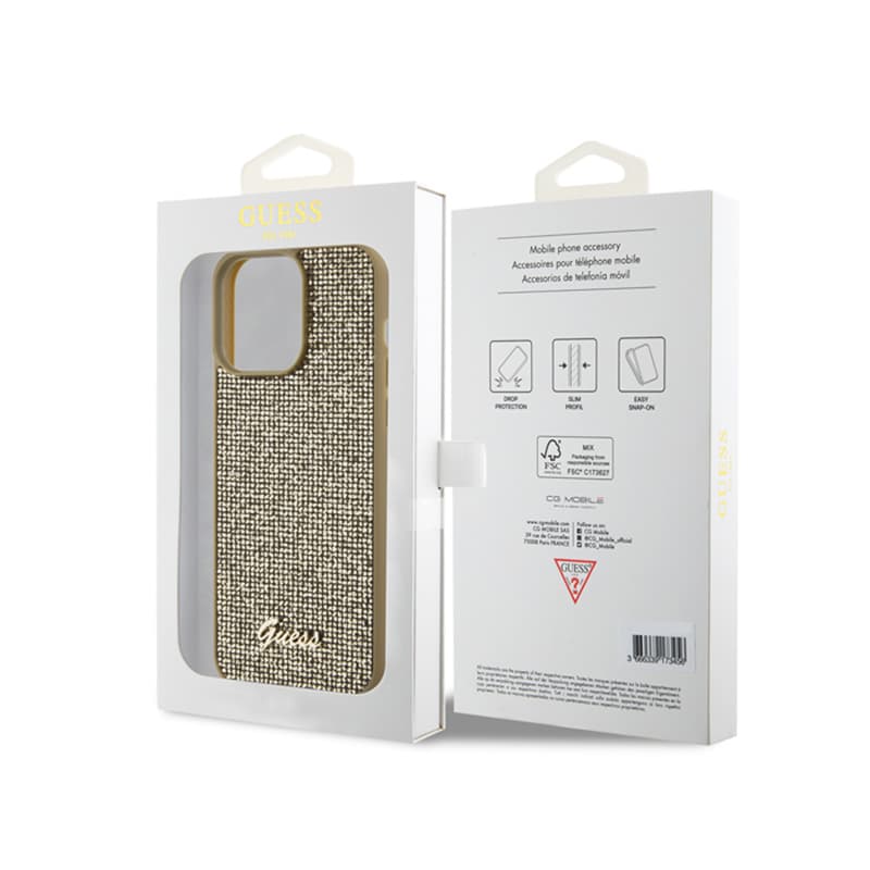 Guess Disco Metal Script - Case for iPhone 15 Pro Max (Gold) 8