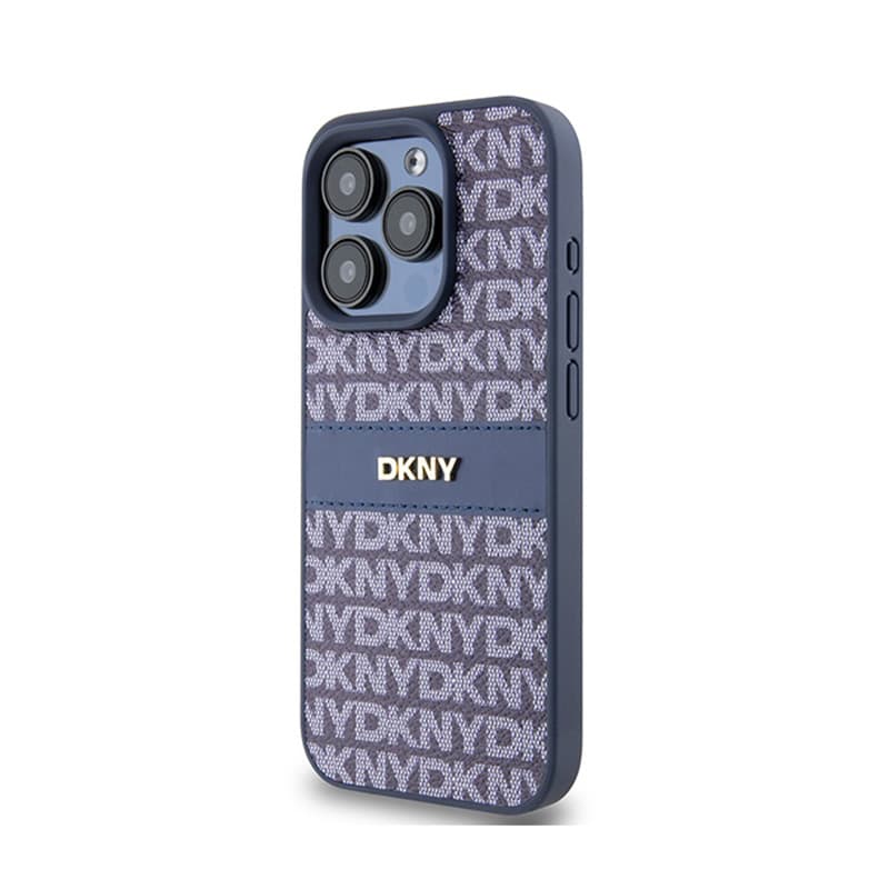 DKNY Leather Mono Stripe & Metal Logo - Case for iPhone 15 Pro (blue) 2