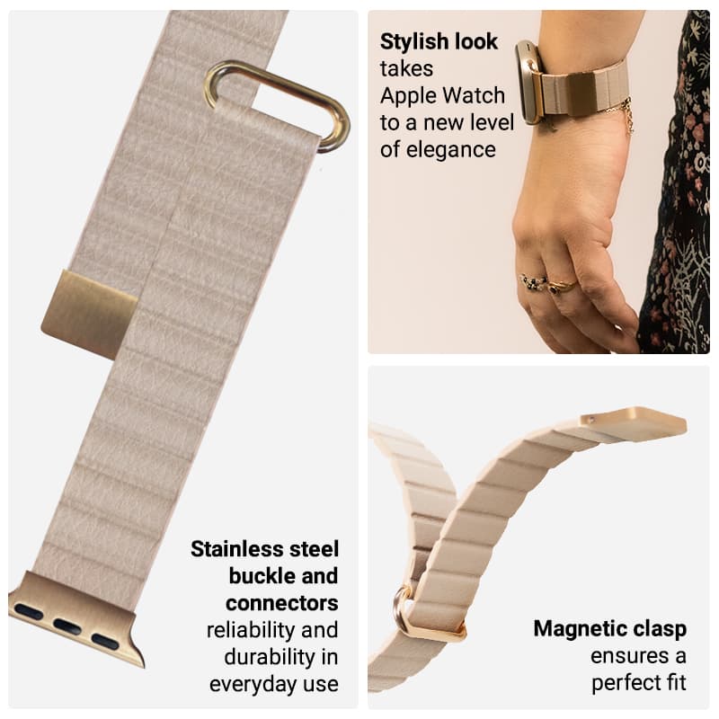 Crong Eclipse - Magnetic Leather Apple Watch Band 38/40/41/42mm (Beige) 6