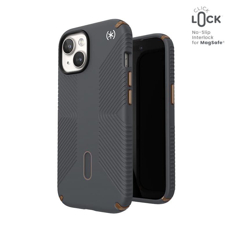 Speck Presidio2 Grip ClickLock & MagSafe - iPhone 17e / 16e / 15 / 14 / 13 Case (Charcoal Gray / Cool Bronze)