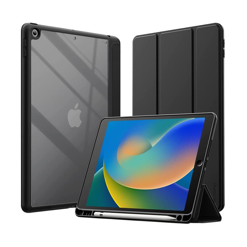 Crong PrimeFolio – iPad 10.2” (2021-2019) Case with Stand and Apple Pencil Storage (Black/Clear) 2