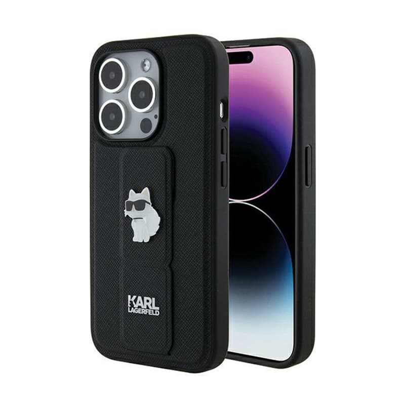 Karl Lagerfeld Gripstand Saffiano Choupette Pins - iPhone 14 Pro Case (black) 1