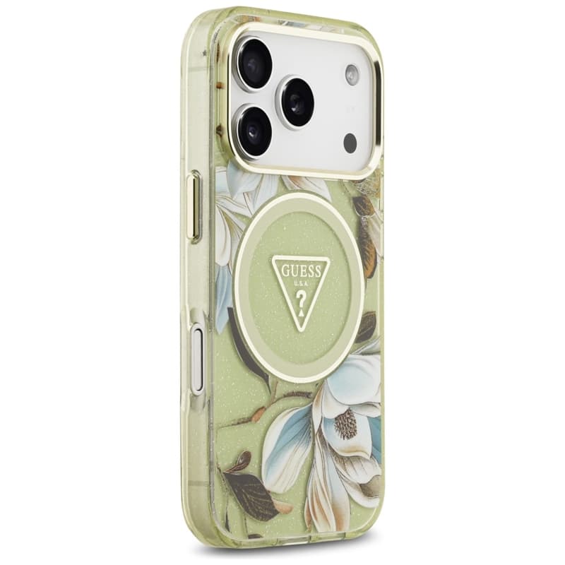 Guess IML Glitter Flowers Triangle MagSafe - Case iPhone 17 Pro (green) 4