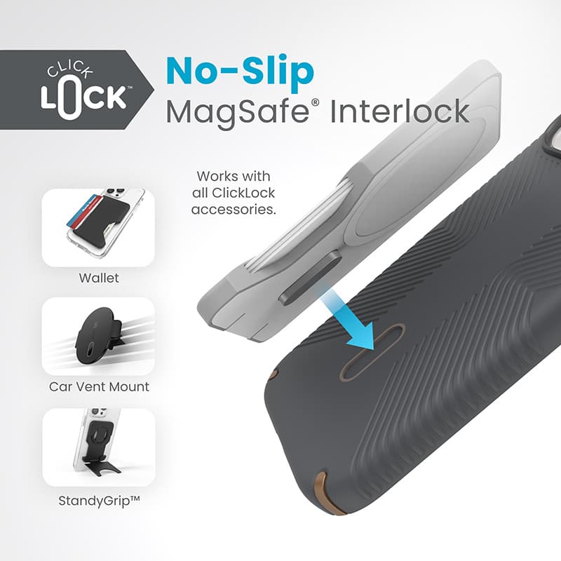 Speck Presidio2 Grip ClickLock & MagSafe - iPhone 17e / 16e / 15 / 14 / 13 Case (Charcoal Gray / Cool Bronze) 2