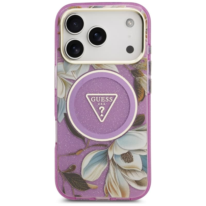 Guess IML Glitter Flowers Triangle MagSafe - Case iPhone 17 Pro (purple) 3
