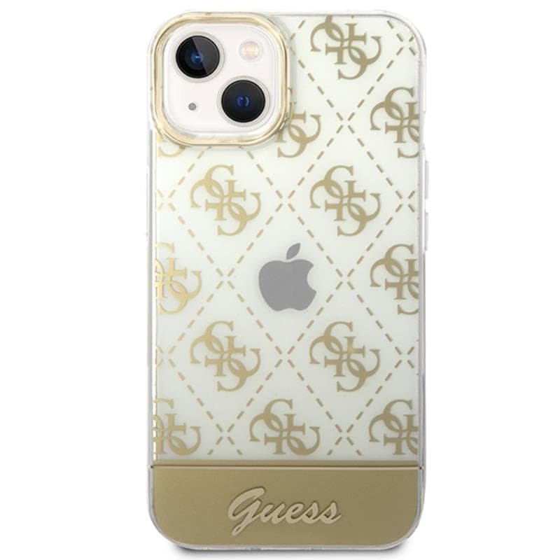 Guess 4G Stripe Script Logo Electroplated Pattern - Case for iPhone 14 Plus (Gold) 2