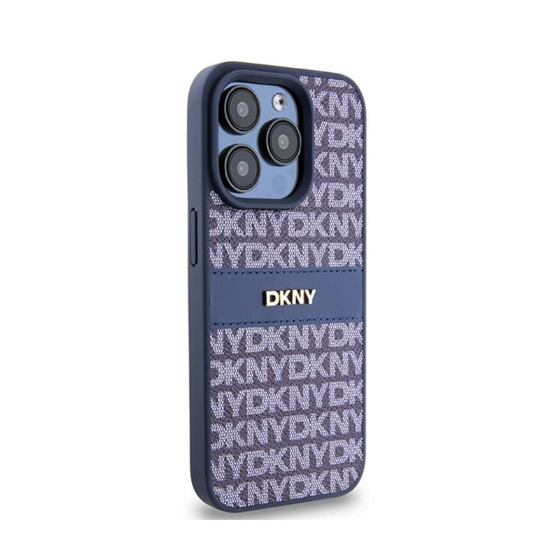 DKNY Leather Mono Stripe & Metal Logo - Case for iPhone 15 Pro (blue) 4